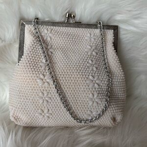 Elegant vintage Cream and White Beaded Handbag